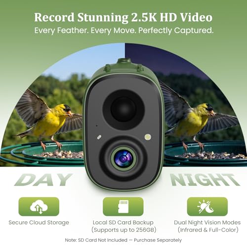 Smart Bird Camera Only, for Bird Feeder/Bath/House Bird Watching Live, 2.4G | Free AI Identify 10,000+ Species, Auto Capture 2.5K Bird Videos, Instant Alerts, Wireless Outdoor Cam, for Mom Dad Birdlovers