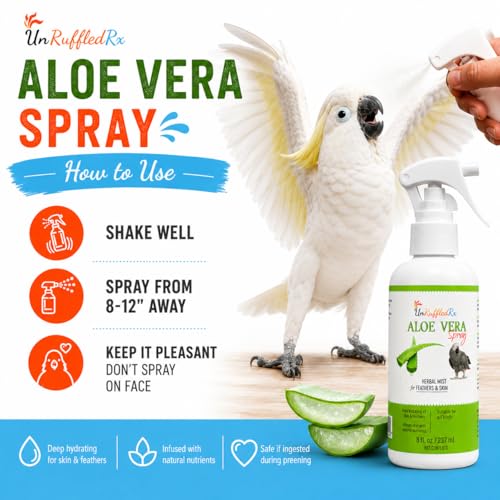 Aloe Vera Bird Spray for Parrots 2-Pack | Gentle Daily Support for Itchy Skin, Scratching, Dry Feathers & Feather Comfort | Fragrance Free & Safe if Preened | 8 oz Bottles - size: 8 Fl Oz (Pack of 2)