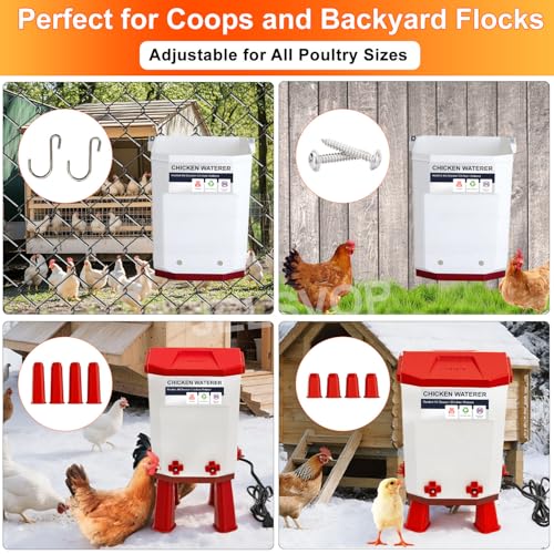 Heated Chicken Waterer, 11L Winter Chicken Water Heater Bucket with 4 Nipple Drinkers, Anti-Freezing, Winter and Summer Dual-use, Automatic Heated Poultry Drinker for Coop (Red) - size: 2.9 Gallon
