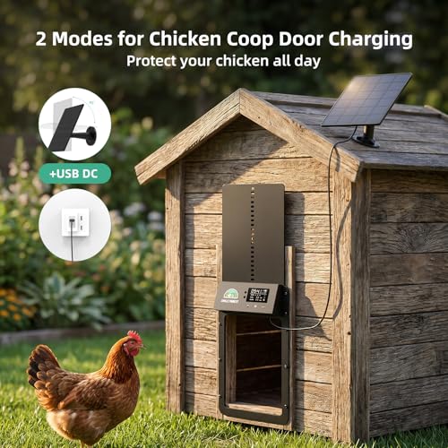 Automatic Chicken Coop Door Solar Powered, USB-C Charging Automatic Chicken Door with Timer & Light Sensor, Aluminum Alloy Chicken Door & 4 Modes