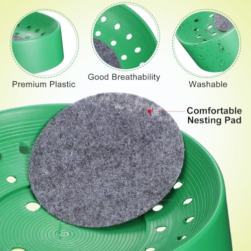 Balacoo 10 Pcs Pigeon Nest Bowls, Durable Plastic Dove Nesting Box with Pad | Breathable Washable Quail Nest, Bird Egg Rest Beds for Doves, Pigeon, Quails & Small Birds - Bird Cage Supplies (Green)