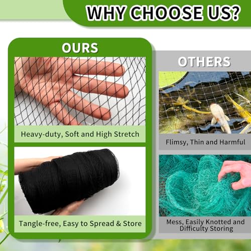 Bird Netting for Garden Protection - 13 x 40 FT Heavy Duty Poultry Bird Netting for Chicken Coop with Ties & Staples, Garden Net Mesh for Fruit Trees Plants Vegetables Against Birds Deer