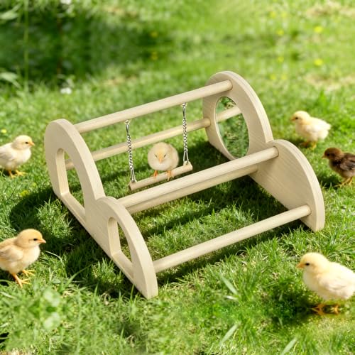 Chicken Perch with Swing & Mirror, Waterproof PVC Roosting Stand for Hens Activity Gym for Chick Toys & Bantams, Durable Easy-Clean Coop and Brooder