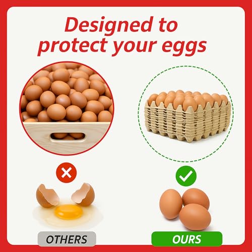 Economy Egg Cartons Bulk - 30 Cell Pulp Fiber Egg Flats for Chickens & Ducks - Reusable Stackable Cardboard Tray for Home Storing & Packing (130)