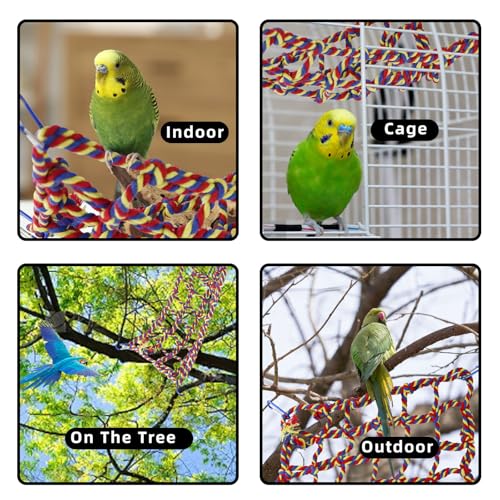 Parrot Climbing Net, Colorful Woven Pets Climbing Net with 4 Hooks, Small Animal Hanging Hammock Net Rat Cage Accessories for Parrot, Hamster (Red, M)