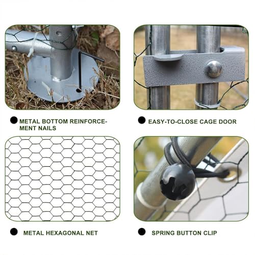 Garvee Large Metal Chicken Coop,Walk-in Poultry Cage,Outdoor Hen Run House with Waterproof and Anti-Ultraviolet Cover Rabbits Habitat Cage for Outdoor | Large poultry habitat, weatherproof cover, suitable for hens, rabbits and small farm animals - size: 1