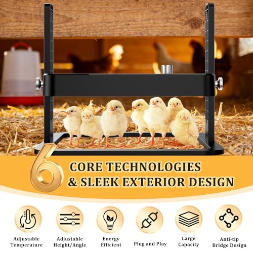 Upgraded Chicken Brooder Heating Plate with Adjustable Height & Angle, Thermostatic Control Chick Warmer Pad for Ducklings, Quail, and Birds (Temp-Adjust Brooder Heater) (Temp-Adjust)