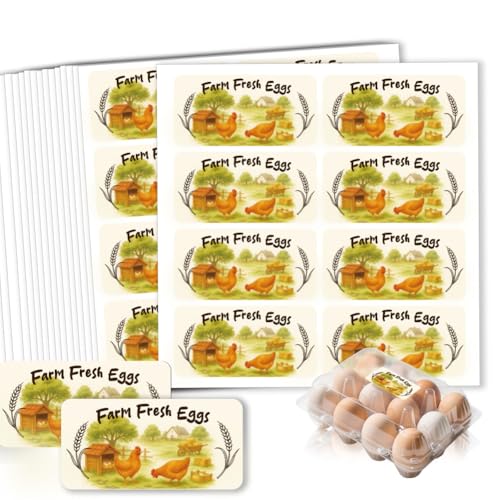 160 Pcs Farm Fresh Eggs Carton Labels, 4 x 2 in Rectangular Retro Font Chicken Unwashed Eggs Labels Self-Adhesive Egg Packaging Stickers for Chicken Egg Box Container Farm Supplies