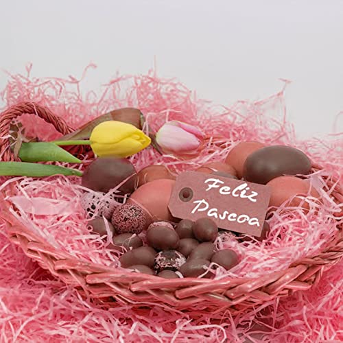 PEVOGON Pink Easter Grass Filler Paper Shreds for Easter Basket Gift Packaging Filling Egg Stuffer Party Supplies Decoration, 200G - color: Pink