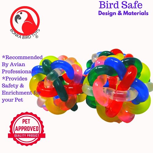 Bonka Bird Toys 2013 (Pk1) 3" Wibbly Balls, Large Parrot Foot Talon Cage Toy, Amazon, African Grey, Eclectus, and Similar