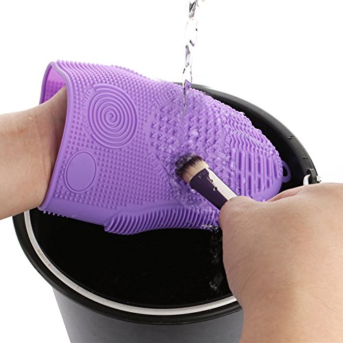 Makeup Brush Cleaner Glove Mat Mitt Silicone Cosmetic Cleaning Scrubber Tool Face Brushes and Eye Brush Washing Pad Purple - color: Pruple