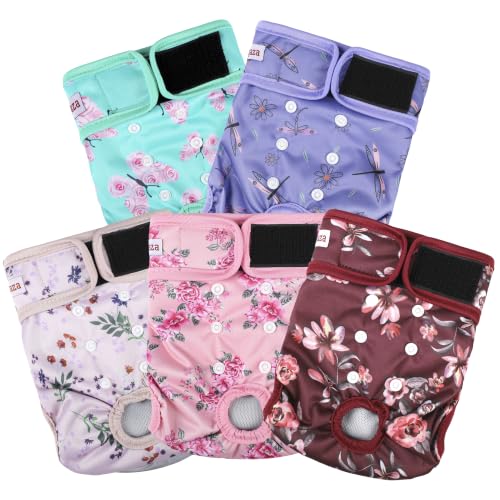 Washable Reusable Female Dog Diapers(5 Pack) Small Medium Large Doggie Puppy & Doggy Dog Diaper, Period Panties in Heat Medium Butterflies and Dragonflies - color: Butterflies & Dragonflies, size: Medium