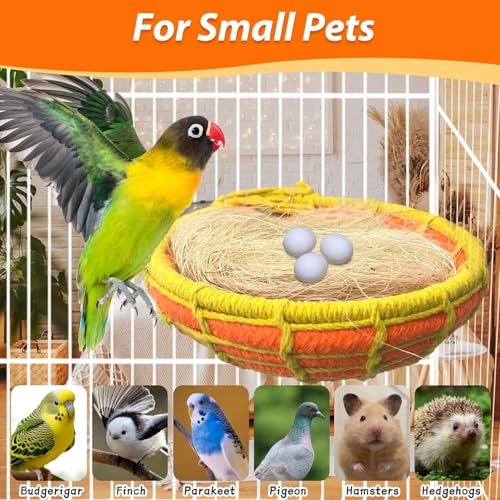 kathson Bird Nest Parakeet Breeding Nest Bed with Natural Coconut Fiber Parrot Hemp Rope Weave Hatching Nesting Box for Cockatiel Canary Lovebird Budgie Conure and Small Parrots - size: Orange