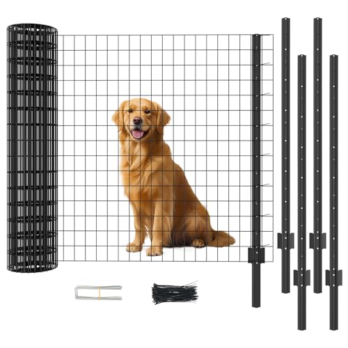 Welded Wire Garden Fence, 45.3Inch x 50FT Steel Poultry Fencing | Rust-Resistant Galvanized Animal Barrier Fence with Upgraded Metal Posts for Vegetable Garden, Flower Bed, Lawn, Backyards - color: Black, size: 45.3Inch x 50FT