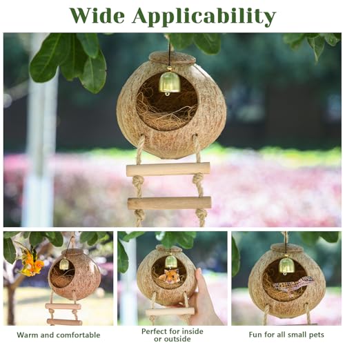 Briwooody Coconut Shell Bird Nest House Breeding Bed Nestingand Anti-Pecking Bite with Natural Coir Fiber Bird Nest Toy Bell for Parrot Budgie Parakeet Cockatiel Conure Lovebird Canary Finch(Classic) - style: Classic