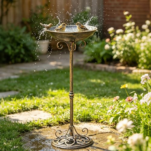27.6" H Cast Iron BirdBaths for Outdoors,Metal Bird Bath for Outside | Standing Bird Feeder,Home Garden Lawn Yard Decorations - color: Birdbaths-C