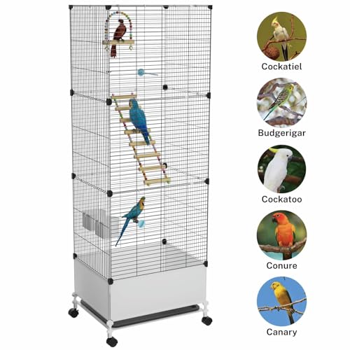 STILLCOVE X-Large Flight Bird Cage, with Bowls & Perches & Ladder & Swing | with Removable Tray, Universal Wheels, Tall Birdcage for Parakeet, Parrot, Cockatiel, Conure, Budgie, Canary, Finch, Lovebird - size: 14.2"L x 18.5"W x 53.2"H