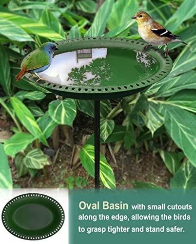 28-inch Lightweight Birdbaths Antique Decoration Detachable Birdfeeder & Bird Bath for Outdoor Garden, Oblong Dark Green - color: Green, size: ¾ gal