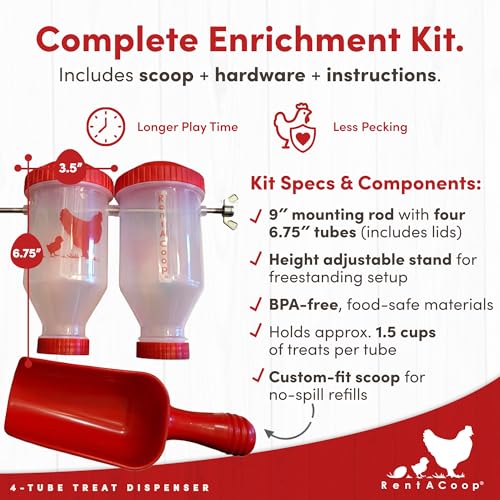 RentACoop Chicken Treat 4 Tube Dispenser – Multi-Treat Enrichment Toy - size: Large Clear Tubes