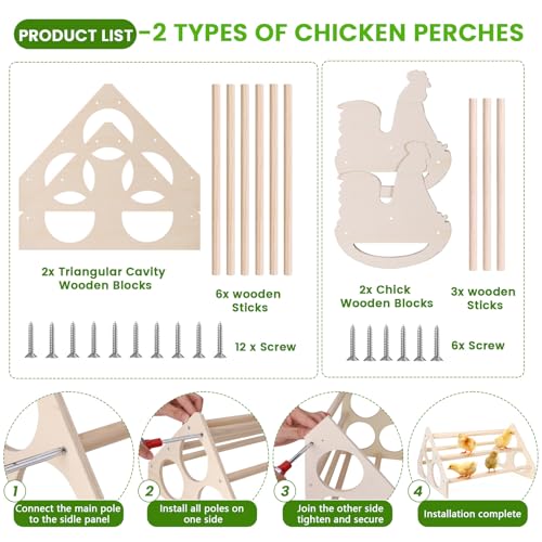 2Set Wooden Chick Perch, Chicken Rocking Roosting Bar, Chicken Perches Roosting Bar for Chicks, Birds, Parrots