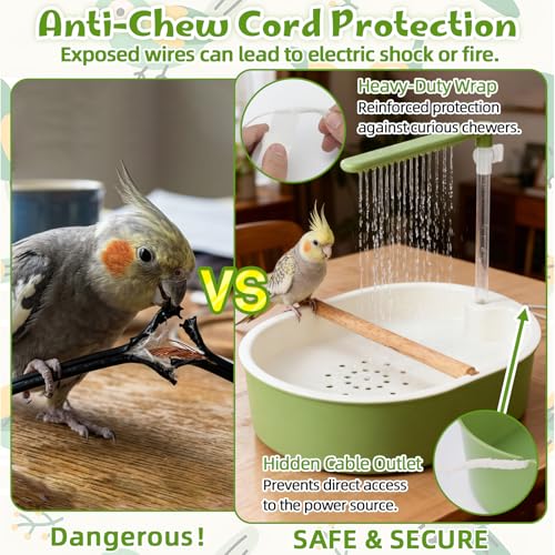 Automatic Parakeet Bird Bath Shower, Quiet Circulating Bathtub | Adjustable Water Flow, Low-Noise Pump, Fits Cockatiels, Budgies, Conures, Lovebirds, Quakers, Parrotlets, Small Parrots