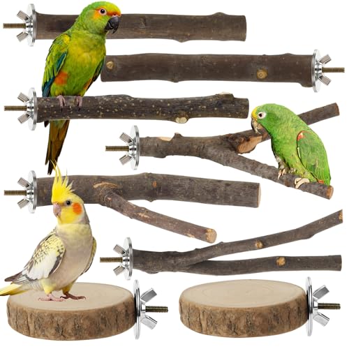 8 Pack Bird Perch, Natural Apple Wood Platforms, Hardwood Branches Cage Accessories for Parakeets, Cockatiels, Lovebirds and Other Small Birds