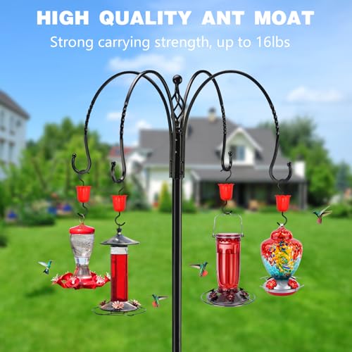 Ant Moat for Hummingbird Feeders, 4 Pack 4 OZ Ant Guard | Fits hummingbird & oriole feeders, Features leakproof red flower design, Includes durable hooks & cleaning brushes