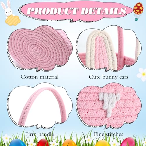 Colingmill 2 Pieces Easter Bunny Basket with Handle Woven Empty Rabbit Basket for Easter Egg Hunt Cute Candy Gifts Storage Party Favors Supplies(White, Pink) - color: White, Pink