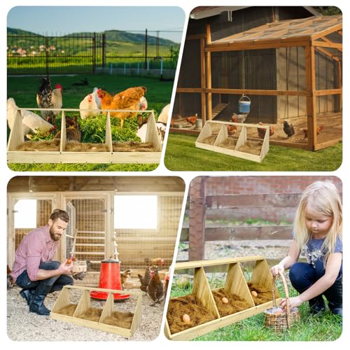 Chicken Nesting Boxes, 6 Compartment Wooden Chicken Laying Boxes, Nesting Boxes for Chickens, Hens, Ducks, Poultry Nest Box for Laying Eggs, Includes 6 Fake Eggs