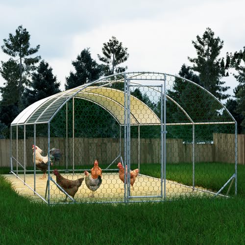 Extra Large Metal Chicken Coop, Walk-in Chicken Run with Cover for Outdoor Yard & Farm, Poultry Cage Pen Hen House for Chickens, Ducks & Rabbits, 26.2 FT x 9.8 FT x 6.6 FT, Silver - size: 26.2 FT x 9.8 FT x 6.6 FT