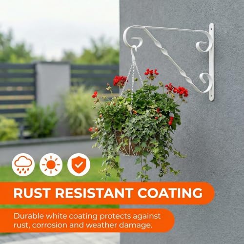 Classic Scroll-Design Metal Wall Bracket for Hanging Accessories and Flowerpots for Indoor & Outdoor Use, White Set of 2 - color: White, size: Classic Scroll