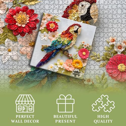 PICKRORU Bird Puzzles for Adults 1000 Piece, Parrot Flower Animal Jigsaw Puzzles Impossible, Unique Art Floral Puzzles Challenge - style: Colorful Parrot Puzzles