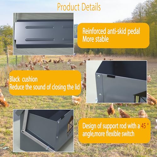 XINYI Chicken Treadle Feeder,25 Lbs Metal Treadle Feeder, No Waste & Rodent Proof Chicken Feeder with Weatherproof Lid, Suitable for Bantams, Poultry, Pheasants - 3.4Gallon Capacity - size: 3.4Gal