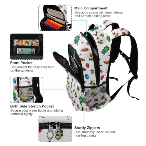 Kids Bugs Backpack for Boys Girls School Bags | Elementary Middle, Travel Daypack Lightweight Waterproof with Reflective Strip - color: Bugs 01