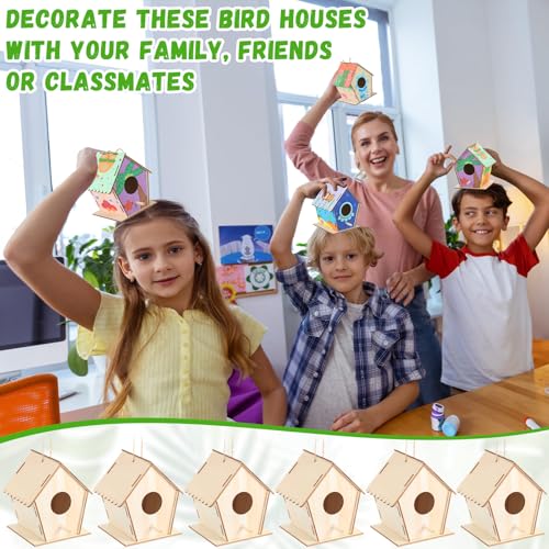 DoubleFill 36 Pack 4.3" Wooden Bird Houses Bulk for Kids with Front Perch Peg, DIY Kid Art Craft Outdoor Birdhouse Kit Unfinished Hanging Birdhouse Class Activity for Girls Boys to Build and Paint