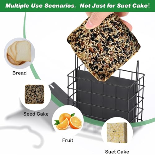 Gbekery All-Metal Double Suet Bird Feeder for Outdoors Hanging, Suet Cake Cage Holder with Weather-Resistant Roof & Perch for Outside Garden, Black - color: Black