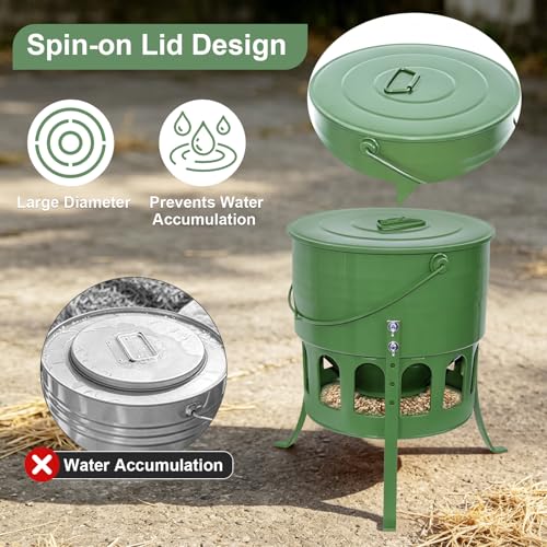 30lbs Metal 12-Port No-Waste Chicken Feeder with Legs | Chicken & Poultry Feeder with Powder-Coated Rust-Proof Finish, Ideal for Chickens Ducks Geese, Backyard Farms, Avocado Green - color: Avocado Green