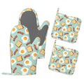 Heat Resistant Pot Holders and Oven Mitts,Funny Poached Eggs Extra Long Kitchen Oven Mitt Set,Cute Bread Cotton Lining Anti-Slip Waterproof Kitchen Mittens Hot Pan Holder for Baking Cooking Grilling - color: Funny Poached Eggs