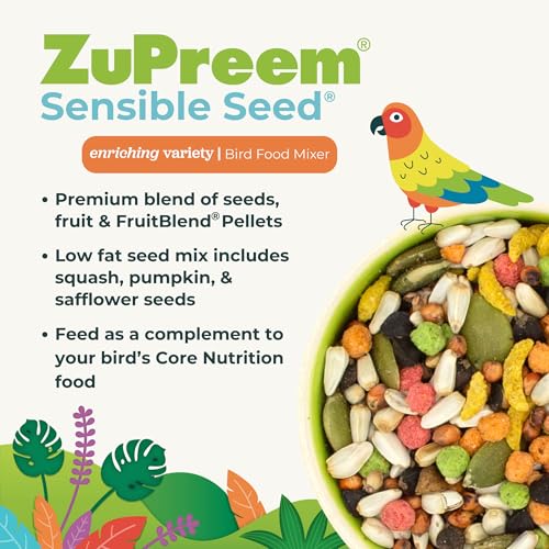 ZuPreem Sensible Seed Cockatiel & Conure Food, Variety Mixer, Medium, 2 lb | Bird Food Mixer, Cockatiel Food, Conures, Lovebirds, Quakers, Pellet Mix, Pumpkin Seeds, Safflower, Smart Pellet, Made in USA - size: 2 Pound (Pack of 1)