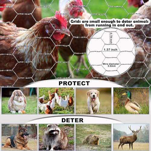 Fabulas Chicken Wire Fencing Mesh, 15.3 x 177 Inches Metal Floral Wire Fence for Crafts Poultry Garden, Hexagonal Galvanized Hardware Cloth Netting for Chicken Coop Barrier Rabbit Cage - size: 15.3in x 177in