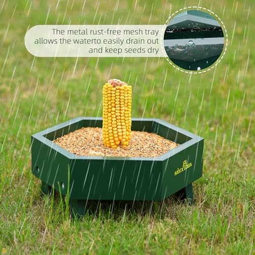 Ground Bird Feeder for Outdoors, Wooden Mesh Seed Tray for Bird Feeders, Great Attracting Garden Yard Decoration for Wild Birds Squirrels Chicken Dove, Green - color: Green