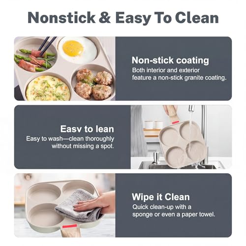 4‑Cup Nonstick Egg Pan Set with Lid – Aluminum Omelette Skillet for Breakfast, Includes Silicone Scraper, Oil Brush, Chopsticks & Cleaning Cloth – Compatible with Gas & Induction Cooktops (White) - color: White