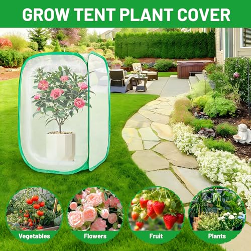 24 Inch Outdoor Mesh Plant Enclosure, Popup Plant Protectors Mesh Covers for Pests, Bird and Pest Protection Guard Cage for Garden, Vegetables, Fruit, Flowers and Herbs, 15.7 x 15.7 x 23.6 Inches