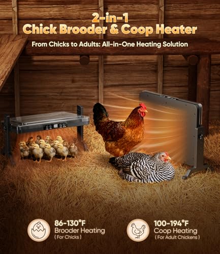 Smart Brooder Heating Plate, 2-in-1 Chicken Coop Heater & Chick Brooder, 200W Rapid Radiant Heat with Adjustable Temp 86~194℉ & Timer & Height & Angle, Peck-Resistant Power Cord, ETL/UL Certified Safe