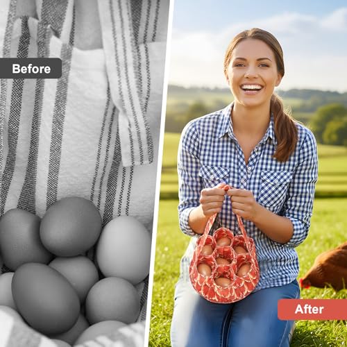 Egg Collecting Basket, Egg Basket for Gathering with 7 Pouches | for Chicken, Duck, Goose, Bird, Various Poultry Collection (Feathers) - style: Feathers