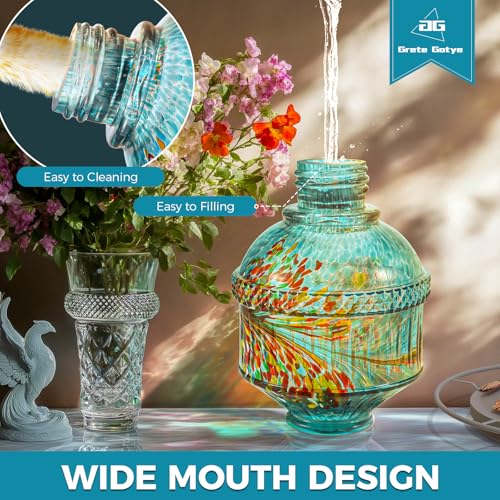 Hand Blown Glass Hummingbird Feeders for Outdoors, 25 Ounces Wild Bird Nectar Feeder with Perch & 5 Flower Feeding Ports Leak Proof Hanging for Garden Backyard Decor, Gifts for Women Mom, Blue - color: Phoenix Blue