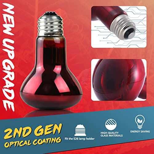 LUCKY HERP 50W Reptile Heat Lamp Bulbs 2 Pack, Reptiles & Amphibians Infrared Basking Spot Lamp, Heat Light Bulb for Turtle, Bearded Dragon, Lizard - color: Infrared Basking Light Bulb, size: 50 Watts