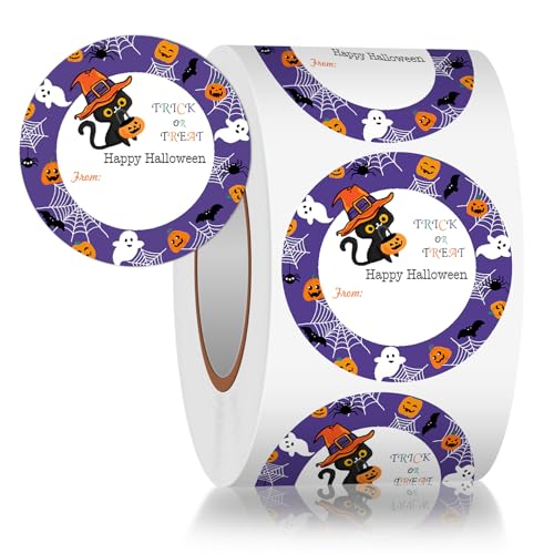 Louise Maelys 2 Inch Happy Halloween Stickers,500Pcs | Trick or Treat Halloween Stickers Name Gift Stickers for Party Decoration Goodie Bags - color: Color5