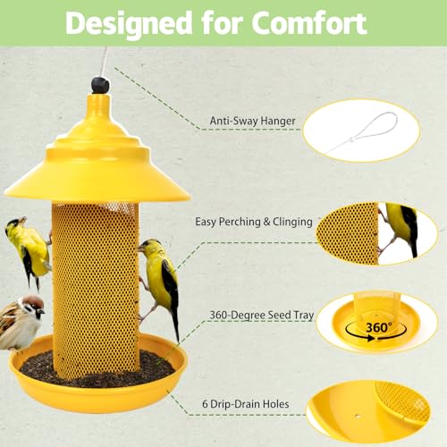 All-Metal Finch Feeder, Squirrel Resistant Nyjer Seed Bird Feeder Yellow | 2.5 lb capacity, powder-coated all-metal mesh resists squirrels and weather while keeping nyjer seed fresh and accessible. - color: Yellow, size: 2.5 LB