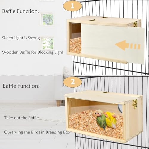 Parrot Nesting Box Cockatiel Nesting Box Bird Breeding Box House Handcrafted Wooden Acrylic Transparent Bird Box with Detachable Wooden Board for Parakeets Cockatiel Budgie Conure Parrot S - size: S(9.1"X5.7"X5.7")